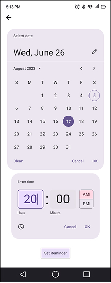 Android Calendar Wireframe