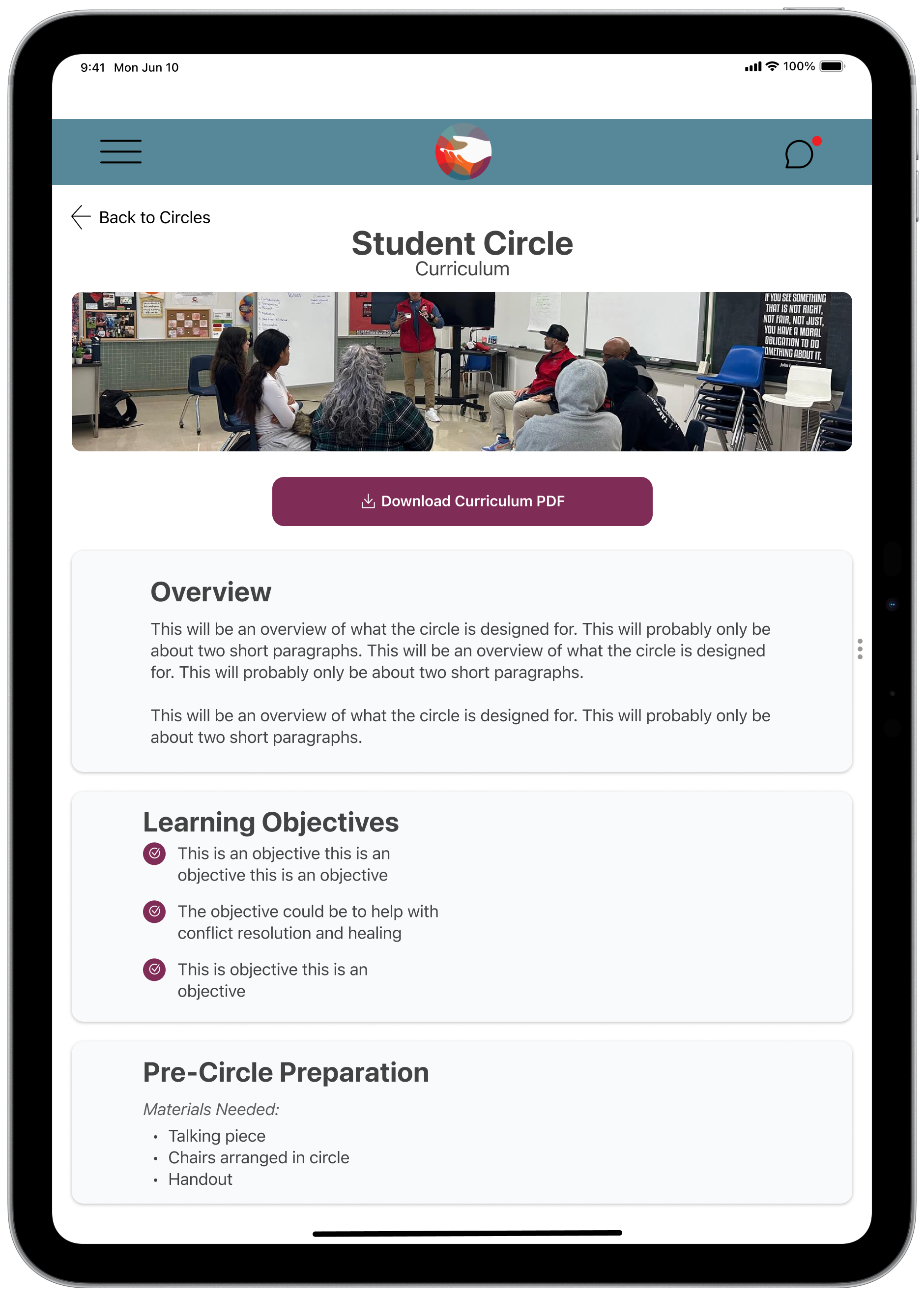 Life Anew Student Circles iPad